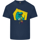T-Rex Wrestling a Skeleton Dinosaurs Skull Mens Cotton T-Shirt Tee Top Navy Blue