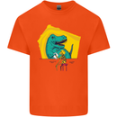 T-Rex Wrestling a Skeleton Dinosaurs Skull Mens Cotton T-Shirt Tee Top Orange