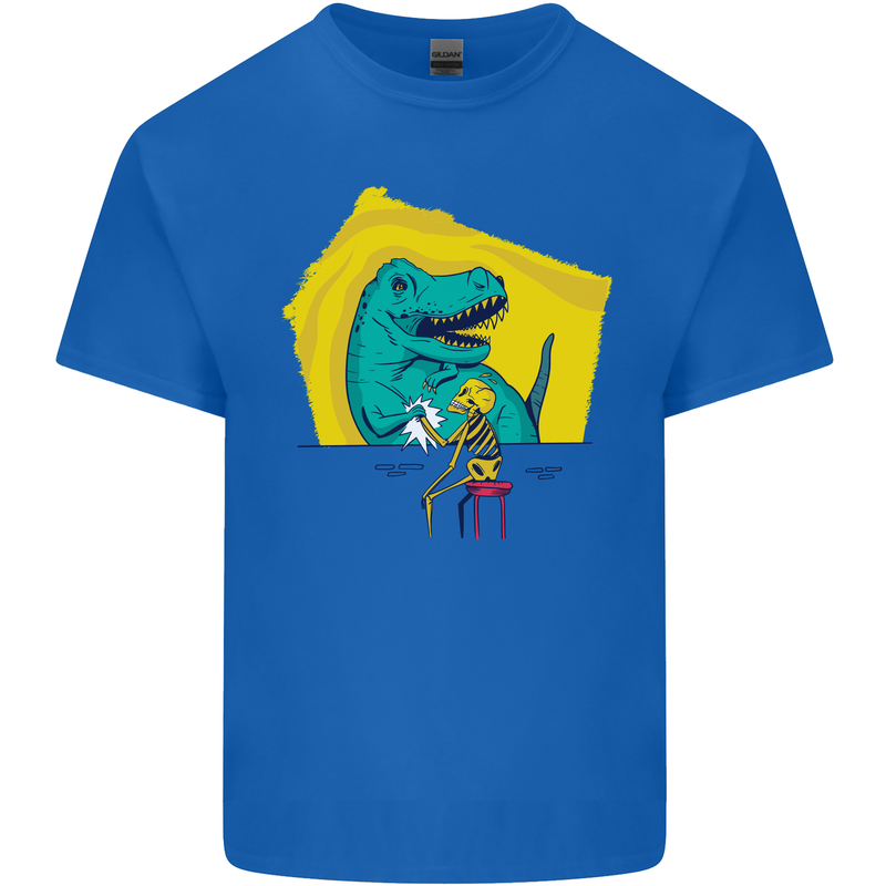 T-Rex Wrestling a Skeleton Dinosaurs Skull Mens Cotton T-Shirt Tee Top Royal Blue