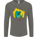 T-Rex Wrestling a Skeleton Dinosaurs Skull Mens Long Sleeve T-Shirt Charcoal
