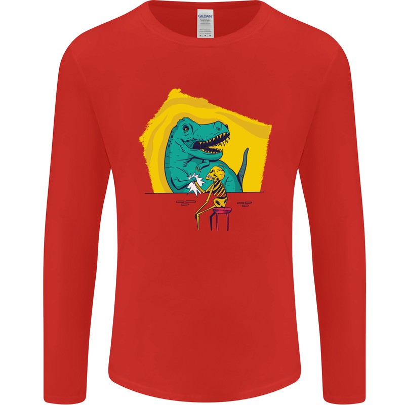 T-Rex Wrestling a Skeleton Dinosaurs Skull Mens Long Sleeve T-Shirt Red