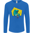 T-Rex Wrestling a Skeleton Dinosaurs Skull Mens Long Sleeve T-Shirt Royal Blue