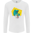 T-Rex Wrestling a Skeleton Dinosaurs Skull Mens Long Sleeve T-Shirt White