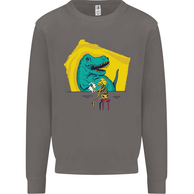 T-Rex Wrestling a Skeleton Dinosaurs Skull Mens Sweatshirt Jumper Charcoal