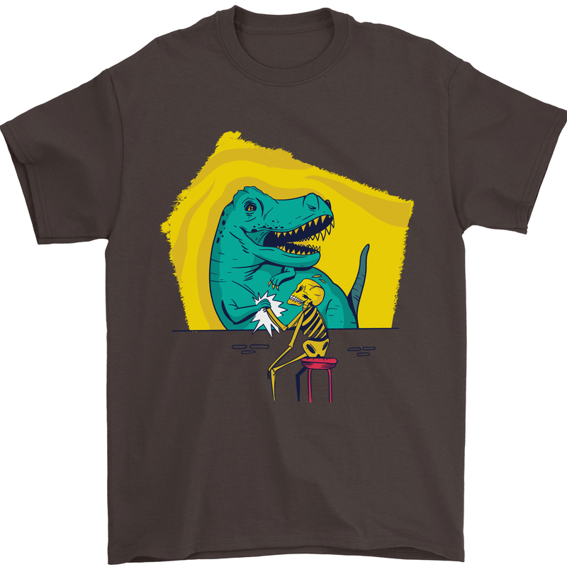 T-Rex Wrestling a Skeleton Dinosaurs Skull Mens T-Shirt 100% Cotton Dark Chocolate