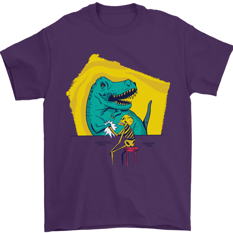 T-Rex Wrestling a Skeleton Dinosaurs Skull Mens T-Shirt 100% Cotton Purple