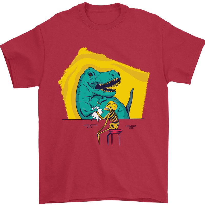 T-Rex Wrestling a Skeleton Dinosaurs Skull Mens T-Shirt 100% Cotton Red