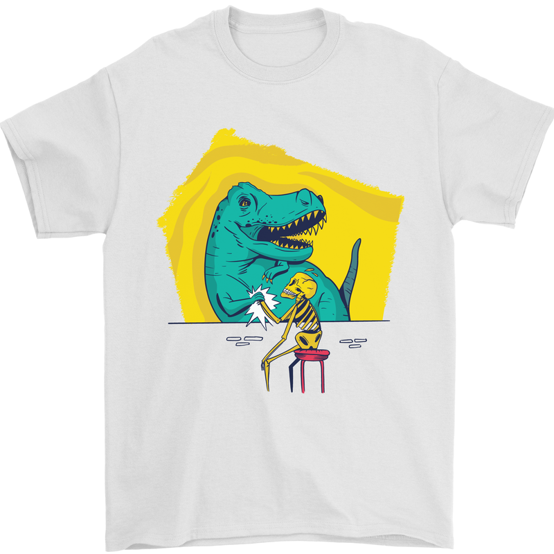 T-Rex Wrestling a Skeleton Dinosaurs Skull Mens T-Shirt 100% Cotton White