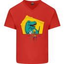 T-Rex Wrestling a Skeleton Dinosaurs Skull Mens V-Neck Cotton T-Shirt Red