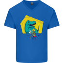 T-Rex Wrestling a Skeleton Dinosaurs Skull Mens V-Neck Cotton T-Shirt Royal Blue