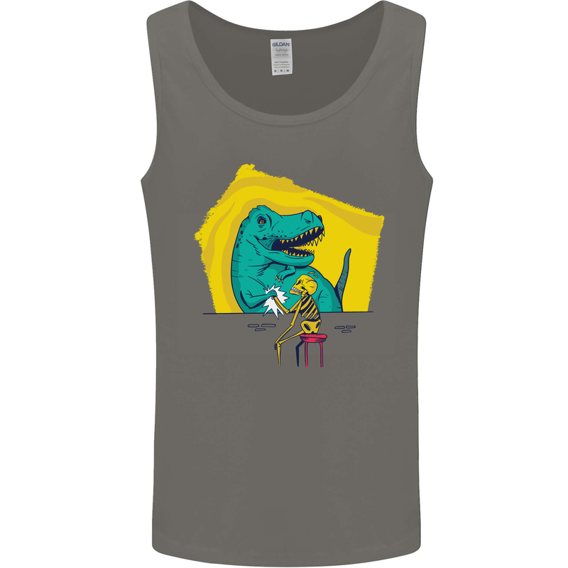 T-Rex Wrestling a Skeleton Dinosaurs Skull Mens Vest Tank Top Charcoal