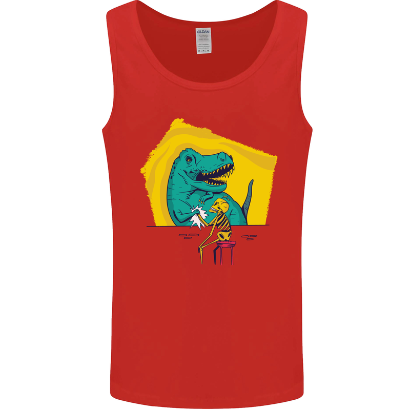 T-Rex Wrestling a Skeleton Dinosaurs Skull Mens Vest Tank Top Red