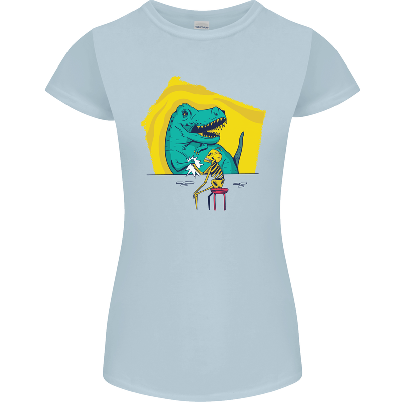 T-Rex Wrestling a Skeleton Dinosaurs Skull Womens Petite Cut T-Shirt Light Blue