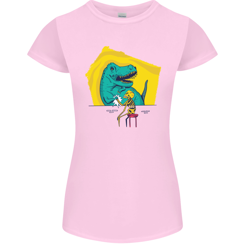 T-Rex Wrestling a Skeleton Dinosaurs Skull Womens Petite Cut T-Shirt Light Pink