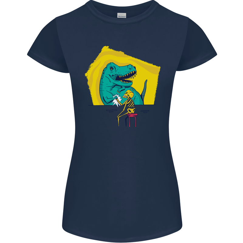 T-Rex Wrestling a Skeleton Dinosaurs Skull Womens Petite Cut T-Shirt Navy Blue