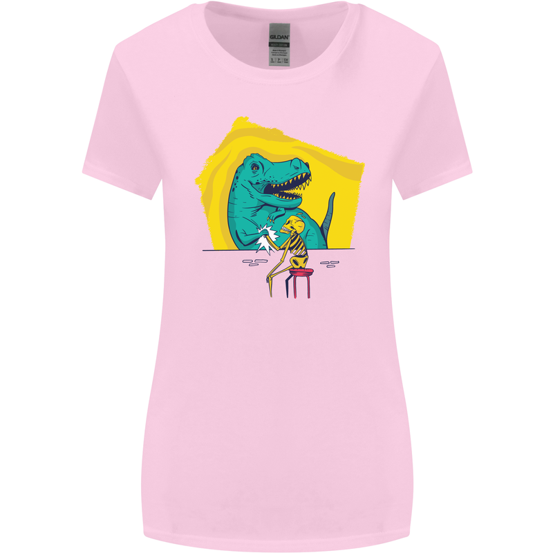 T-Rex Wrestling a Skeleton Dinosaurs Skull Womens Wider Cut T-Shirt Light Pink