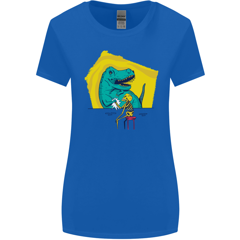 T-Rex Wrestling a Skeleton Dinosaurs Skull Womens Wider Cut T-Shirt Royal Blue