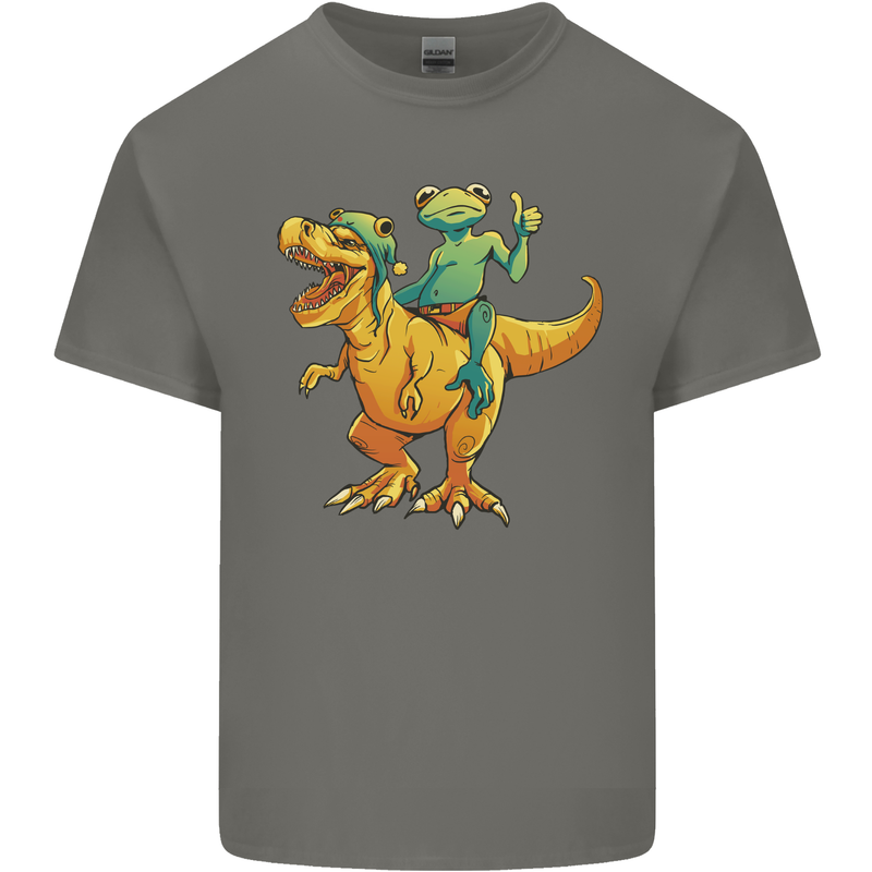 T-Rex and a Frog Dinosaur Kids T-Shirt Childrens Charcoal