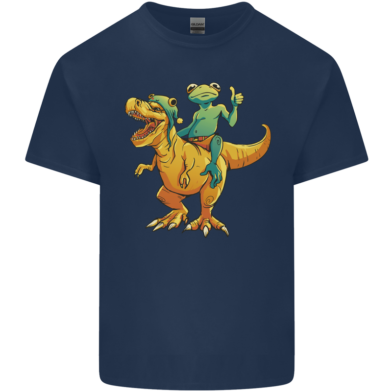 T-Rex and a Frog Dinosaur Kids T-Shirt Childrens Navy Blue