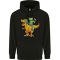 T-Rex and a Frog Dinosaur Mens 80% Cotton Hoodie Black