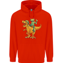 T-Rex and a Frog Dinosaur Mens 80% Cotton Hoodie Bright Red