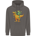 T-Rex and a Frog Dinosaur Mens 80% Cotton Hoodie Charcoal