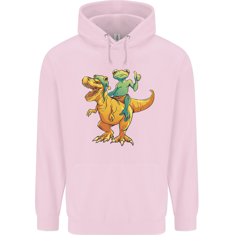 T-Rex and a Frog Dinosaur Mens 80% Cotton Hoodie Light Pink