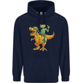 T-Rex and a Frog Dinosaur Mens 80% Cotton Hoodie Navy Blue