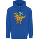 T-Rex and a Frog Dinosaur Mens 80% Cotton Hoodie Royal Blue