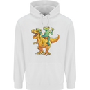 T-Rex and a Frog Dinosaur Mens 80% Cotton Hoodie White