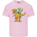 T-Rex and a Frog Dinosaur Mens Cotton T-Shirt Tee Top Light Pink