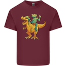 T-Rex and a Frog Dinosaur Mens Cotton T-Shirt Tee Top Maroon