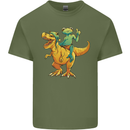 T-Rex and a Frog Dinosaur Mens Cotton T-Shirt Tee Top Military Green
