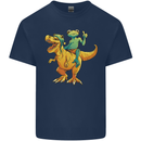 T-Rex and a Frog Dinosaur Mens Cotton T-Shirt Tee Top Navy Blue