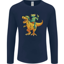 T-Rex and a Frog Dinosaur Mens Long Sleeve T-Shirt Navy Blue