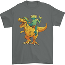 T-Rex and a Frog Dinosaur Mens T-Shirt 100% Cotton Charcoal