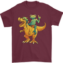 T-Rex and a Frog Dinosaur Mens T-Shirt 100% Cotton Maroon