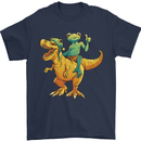 T-Rex and a Frog Dinosaur Mens T-Shirt 100% Cotton Navy Blue