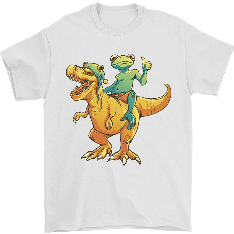 T-Rex and a Frog Dinosaur Mens T-Shirt 100% Cotton White