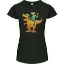 T-Rex and a Frog Dinosaur Womens Petite Cut T-Shirt Black