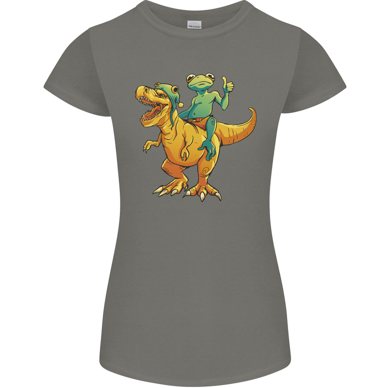 T-Rex and a Frog Dinosaur Womens Petite Cut T-Shirt Charcoal