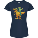 T-Rex and a Frog Dinosaur Womens Petite Cut T-Shirt Navy Blue