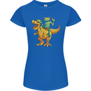T-Rex and a Frog Dinosaur Womens Petite Cut T-Shirt Royal Blue