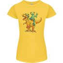T-Rex and a Frog Dinosaur Womens Petite Cut T-Shirt Yellow