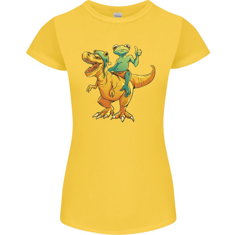 T-Rex and a Frog Dinosaur Womens Petite Cut T-Shirt Yellow