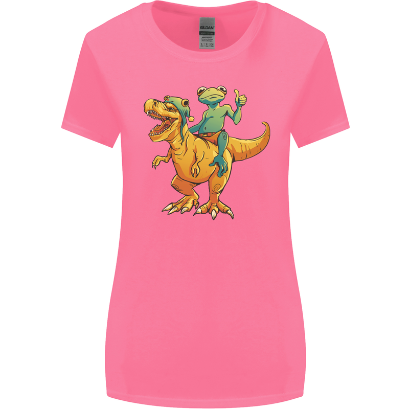 T-Rex and a Frog Dinosaur Womens Wider Cut T-Shirt Azalea