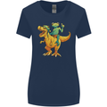 T-Rex and a Frog Dinosaur Womens Wider Cut T-Shirt Navy Blue
