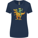 T-Rex and a Frog Dinosaur Womens Wider Cut T-Shirt Navy Blue
