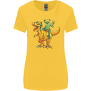 T-Rex and a Frog Dinosaur Womens Wider Cut T-Shirt Yellow