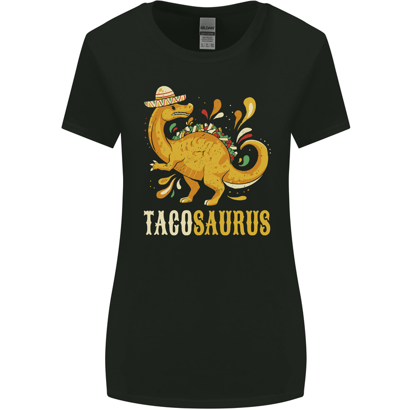 Tacosaurus Funny Mexican Taco Dinosaur Womens Wider Cut T-Shirt Black